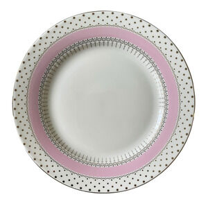 NEW Grace Teaware Fine Porcelain Salad Plates 8" Pink White Gold Dots Set of 4